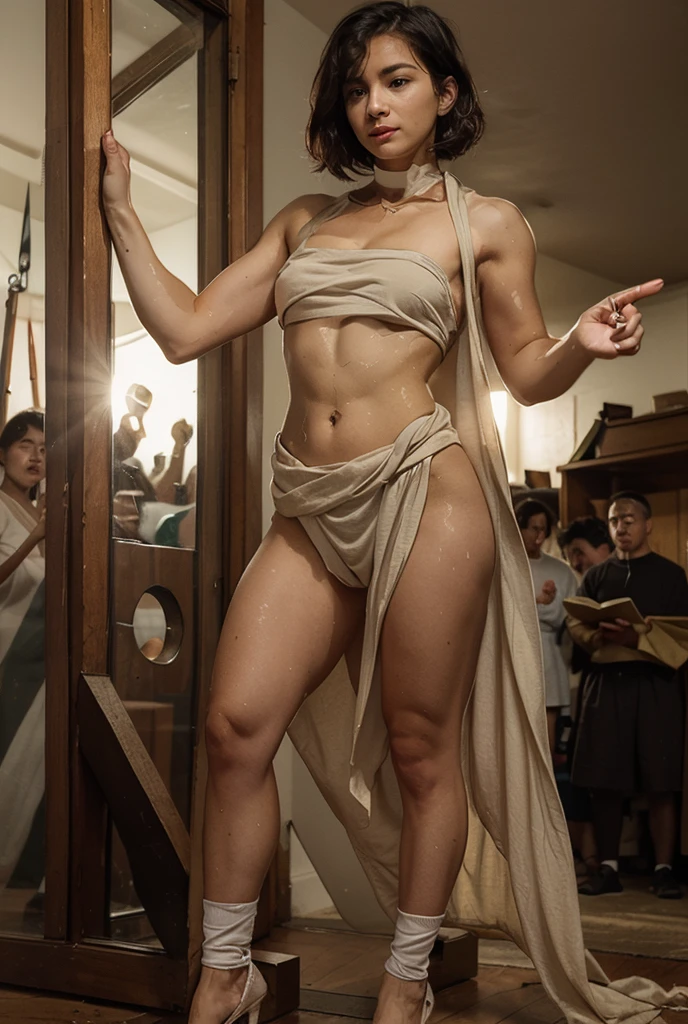 ((Best Quality)),NSFW,((photo realistic)),((Absurd resolution,Ultra High Resolution,Highly detailed)),(Highly detailed face:1.2),(sunshine),outside,blue sky,natural lighting,1girl,((Japanese woman)),full body,(metallic eyeshadow:1.2),m3tallic,(makeup:1.2),(mature female),(beautiful detailed eyes),(brown eyes:1.2),(pink fundoshi:1.3),(fun-roku),feminine,((beautiful)),(pretty face),smile,(parted lips:1.2),((crotch bulge)),(big bulge),((penis peek)),detailed skin,(Pubic hair),(topless:1.4),(bushy eyebrows),straight eyebrows,Low eyebrows,(thick lips:1.3),(Glossy lips),(lip stick),((blush)),(statuesque body:1.4),curvy hips,wide forehead,braid,Perfect Anatomy,(flat chest:1.6),(Black medium hair),erect nipples,(white hat),star accessory,