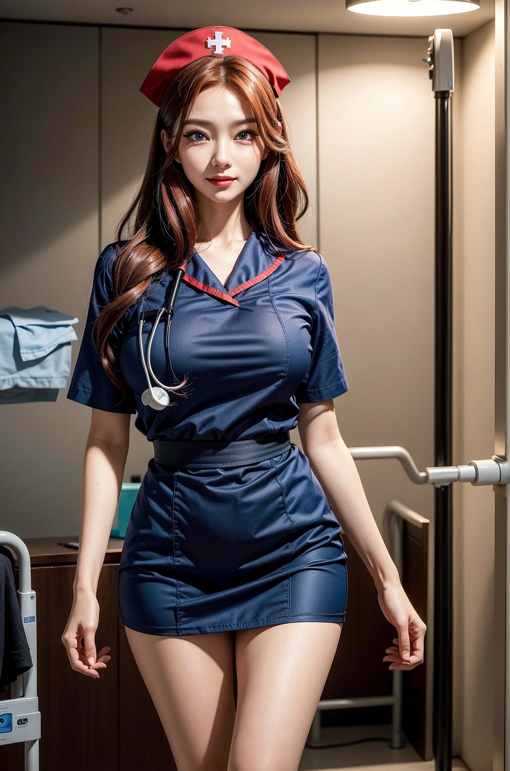 (masterpiece, ultra highres, best quality:1.4), (extremely detailed:1.4), photorealistic, (centered shot:1.5), 1girl, solo, detailed eyes and face, spreading legs, mouth open, nsfw, (looking at viewer:1.2), naughty look, huge breasts, (nurse cap, nurse uniform, <lora:Nurse-08:1>)