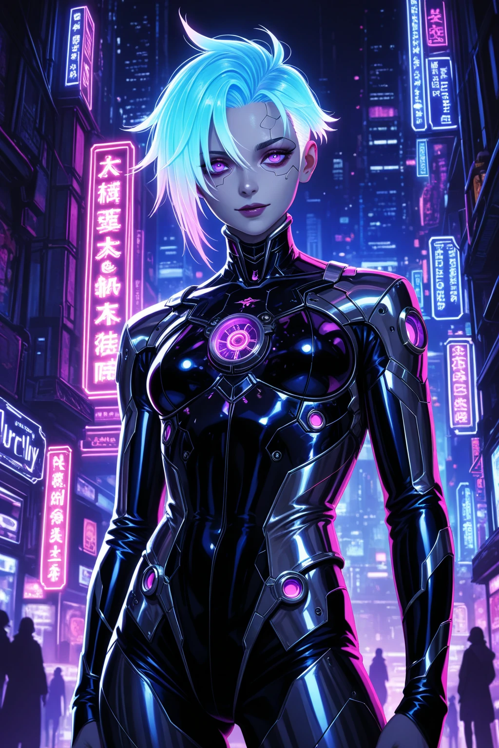 <lora:Tarotv0.2:0.8>,(tarot card:1.2),(woman:1.1),hologram,The Empress,portrait,(kkw-FX-glowline:0.8),,sci-fi,cyberpunk street,glowing hologram,, NSFW, nsfw