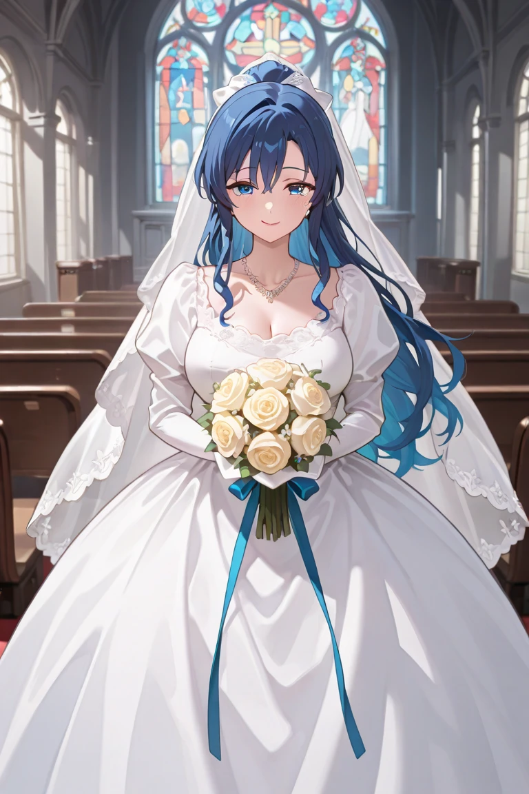 gran calidad ++ Extremely detailed high resolusionolution, very aesthetic, ojos expresivos, (((Cara perfecta))), (((face symmetrical))), ((good anatomy)), (((manos perfectas))), (((8k))), UHD, Fondo de pantalla HD, (((alta calidra detallada, (((((1girl)))))), solamente, Obra maestra, La mejor calidad, high resolusion, Altamente detallado, (illustration), hermosos ojos detallados, (((combatant))), ((((Date A Live)))), (((itsuka shiori))), (((natsuru senou))), ((((itsuka shidou)))), (((blue hair))), (((brown eyes))), (((straight hair))), (((long hair))), (((anime))), (((mature female))), (((gigantic breasts))), (((church))), (((wedding dress))), labios brillantes, They are smiling, guantes largos de raso blancos hasta el codo, cuerpo completo, Guantes blancos de codo, Dedos detallados, Dedos precisos, Manos no antinaturales, strange eye,