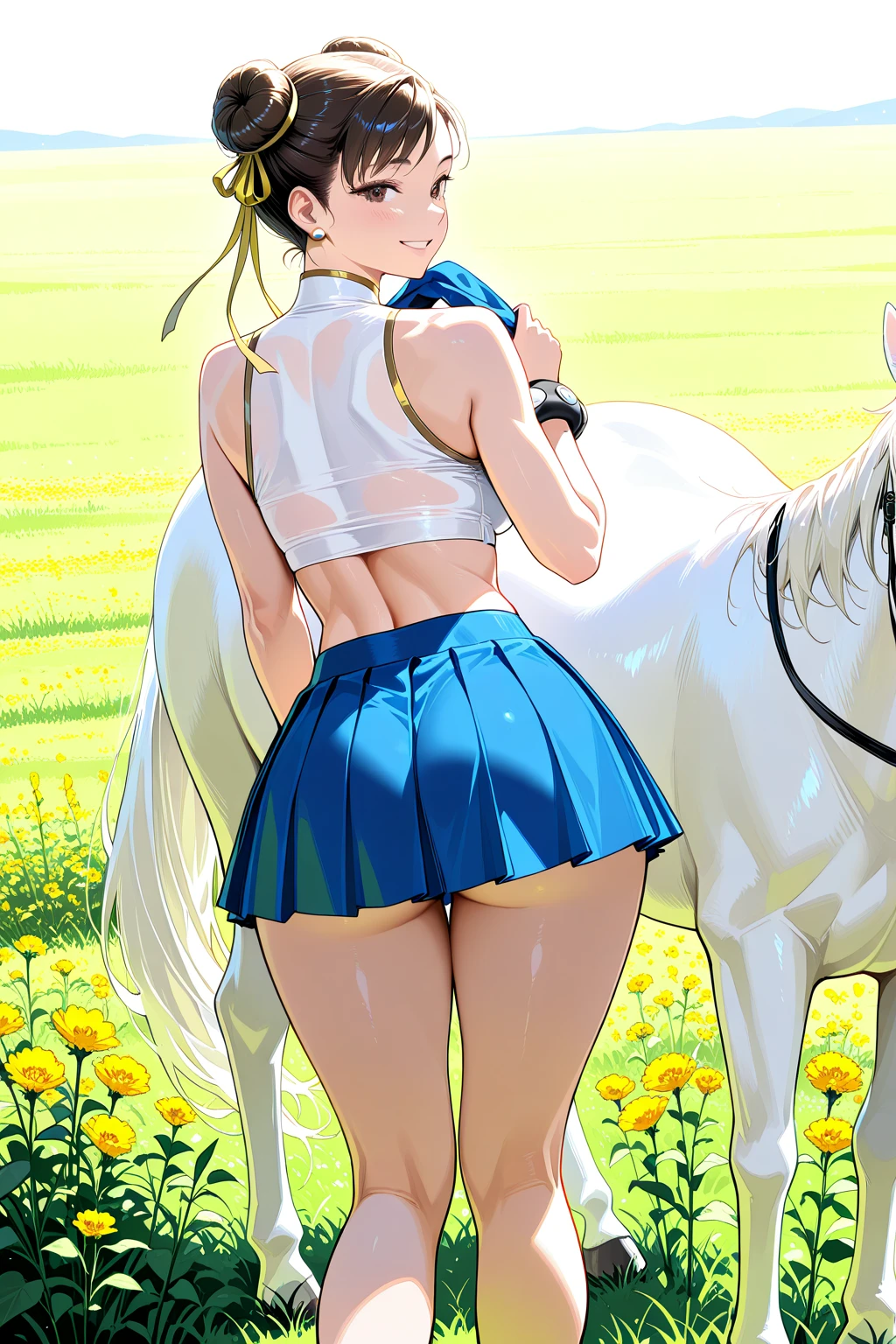 ((Sailor Venus:1.3)), ((Yellow mini skirt:1.3)), ((Red ribbon in hair:1.5)), ((highest quality, High resolution, Hmph, Perfect Pixel, 16K, Hmph, Hmph))), One Girl, single, alone, Beauty、((The whole body is visible:1.5))、((Detailed face, Blushing:1.2)), ((Smooth texture:0.75, Realistic texture:0.65, Realistic:1.3, Anime CG Style)), Medium chest, Dynamic Angle, Perfect body,garden、Very embarrassing panic smile、、Angle from below, Thick lips, ((Showing panties:1.3)), Perfect Fingers According to Human Anatomy:1.5, ((Back view:1.3)), On all fours, Turn your butt towards the viewer, Stick your ass out, turn around, View your viewers