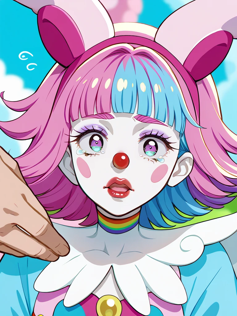 1clowngirl,japanese pink haired clown makeup,clown suit,clown custom,pale skin,white_skin,clown color skin, (sticking out her tongue out),((TOROGAO)), (tongue), ultra high res, photorealistic, best quality, 8k resolution, masterpiece, ((close up face view)), (TOROGAO), kneeling, oh face, Open your mouth wide, Stick out your tongue to receive, One hand in your mouth,horny, lascivious eyes, Ecstasy, (cum on your face), Face up, Shoot from above, (cum dripping from your mouth), Tongue sticking out, (cum accumulation on the tongue), cum facial,cum on her face,ecstatic look, a large amount of in the mouth, on the chest, delicate fingertips, complicated fingertips, nsfw, eyes roll back, eyes up