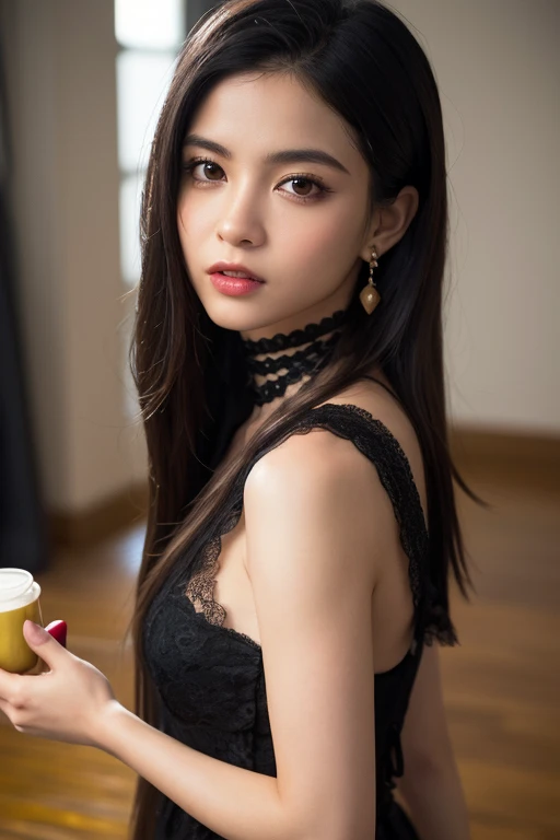 Long black hair、(tail)、(Cat ears), (whisker pads)、(Cat's yellow eyes)、(Beautiful woman)、Wearing a black dress、猫とBeautiful womanのハイブリッド、(Baring fangs and threatening)、sit with legs apart on an antique chair、Raise your arms and show your armpits、tropics、Mangrove Forest、beach、Intricate details、Photorealistic、Very detailed、8k、Cinematic lighting、Dramatic Pose、elegant and mysterious、Dark toneoody and atmospheric、alen4_kryukova