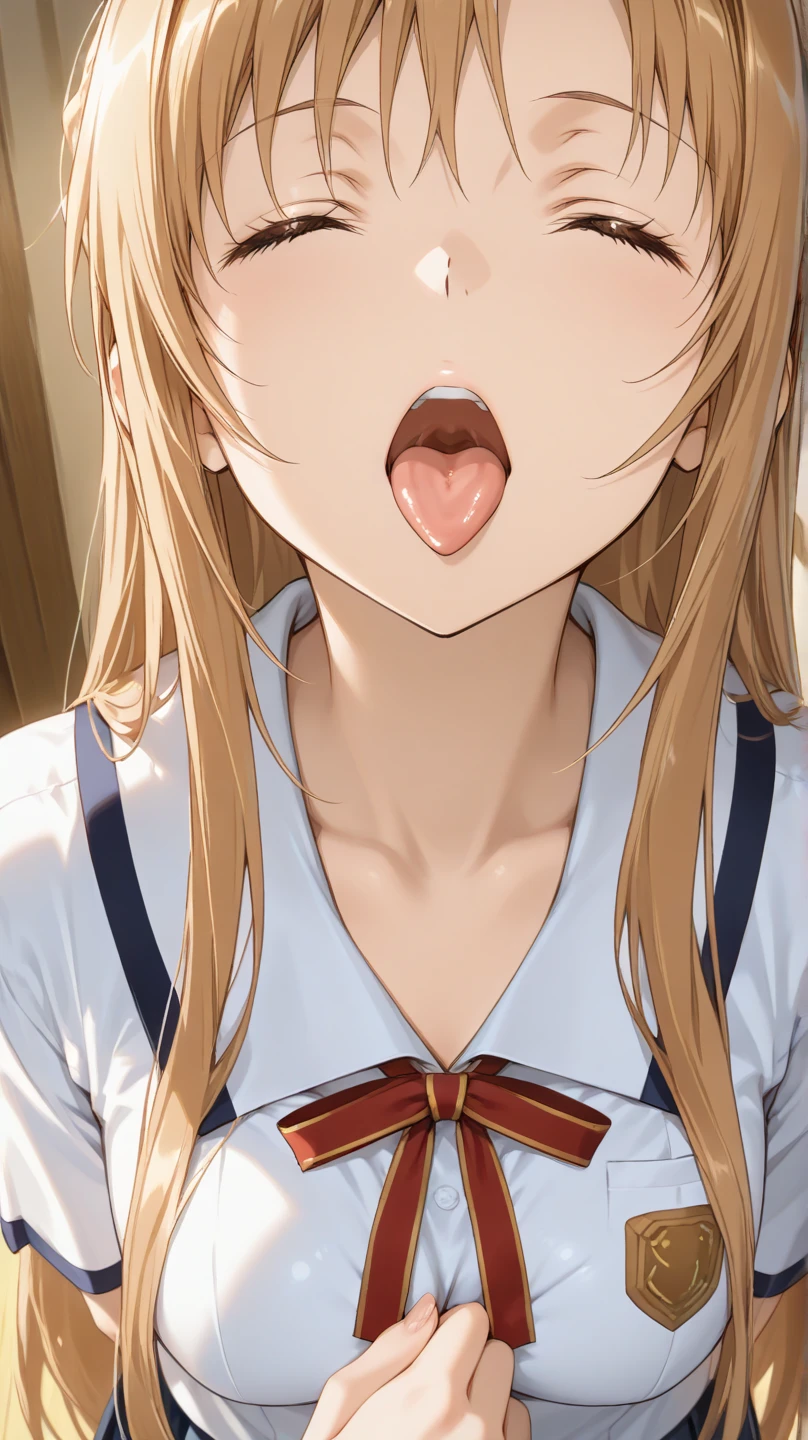 [1girl, yamada elf, eromanga sensei], beautiful detailed eyes, yellow eyes,(tareme), (half-closed eyes), (opened big mouth, licking, Sticky tongue), nsfw, (close-up mouth), (curvy, Slender),(cleavage, open shirt), from above, Highest quality, Super detailed, masterpiece, Ultra-high resolution, 8k, Embarrassing, blush, Lovely, (With tears in her eyes and her mouth open), Sticky saliva