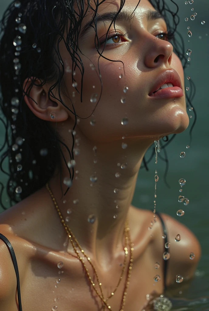 ((top quality)),(ultra high resolution),(Super detailed),(detailed description),((Best Photorealistic)),(Finest works of art),super precision art,amazing art of depiction,(Art with precise depiction in every detail:1.5), (1 woman:1.5),beautiful and well-shaped face:1.6,Delicate proportions:1.6,(Shirts that get wet and stick to your body:1.8)