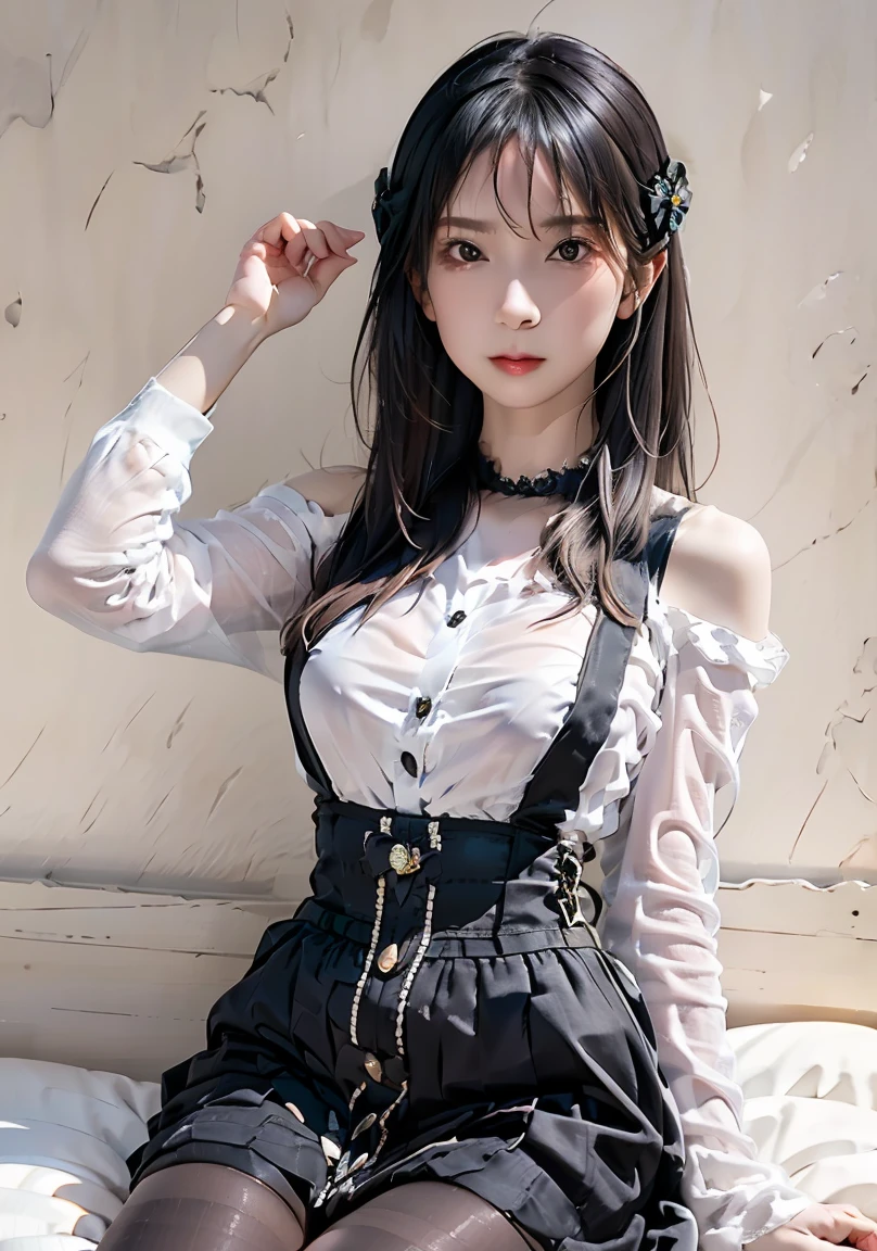 masterpiece, Top-class, Spring Dresses, Colored Hair, Outdoor, Magazine Cover, Sheer short skirt,, suspenders, Light tulle, Wide Hips, Narrow waist, Smooth, soft and delicate skin