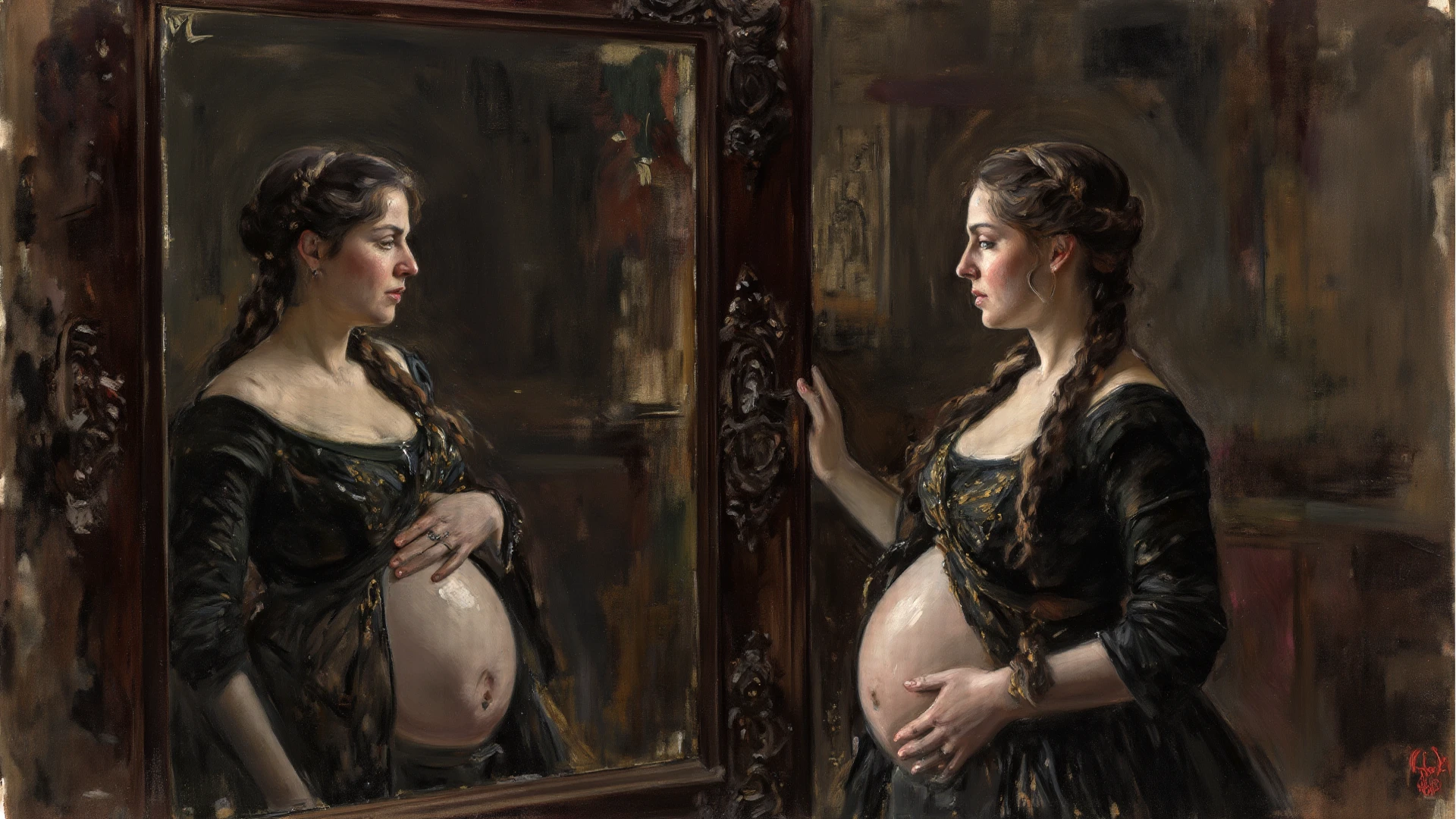 A woman looking at the maternity painting