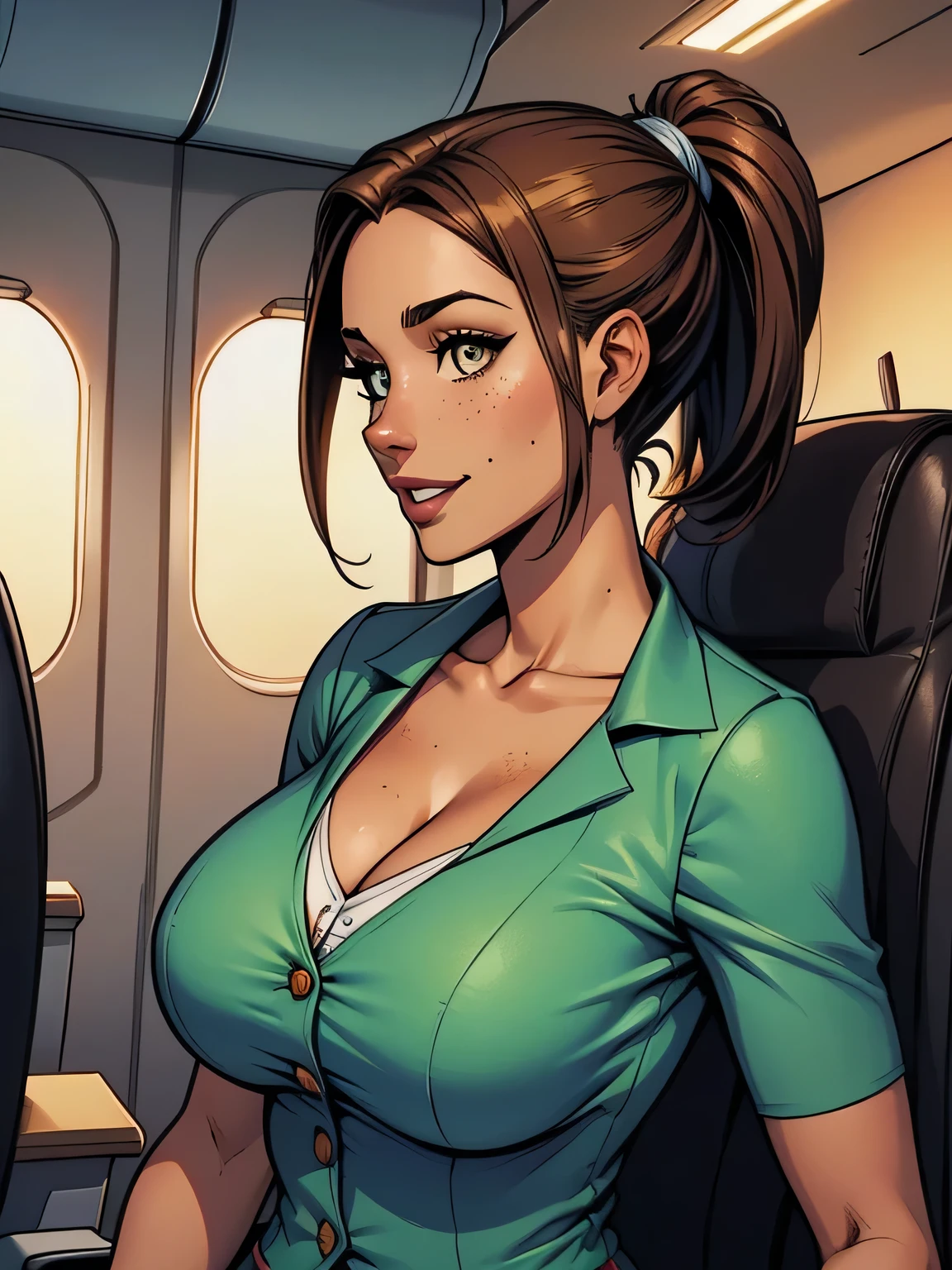 It shows a woman masturbating naked in the seat of an airplane with people around
