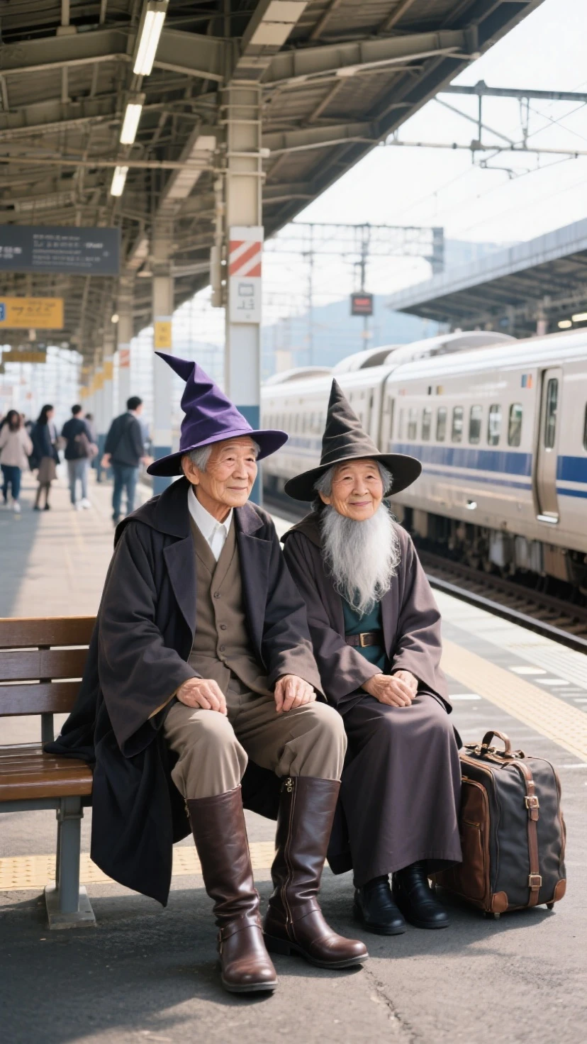 A young woman and an old man with a white beard fulfilled Chinese talking on a wooden bench near the river