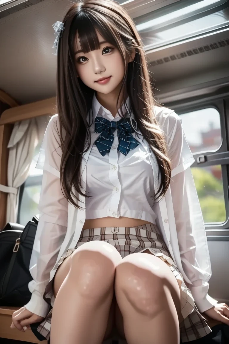((table top:1.4), (highest quality:1.4), (realistic:1.7), beautiful girl, 超beautiful girl, ((1 girl:1. 4), Radiant natural skin texture, author: Written by Luis Royo, 19 years old, (cute tattoo:1. 4), (upper arm: 1.4, two legs: 1.4), (perfect female body: 1.4), (perfect female body: 1.) 4), girl portrait photography, close up photo, upper body photo, fantasy art, soft front light, beautiful expression, cute face, beautiful breasts, big breasts: 1. 2, beautiful butt, fine eyes, Clear and eye-catching, beautiful and attractive, beautiful eyes, thin waist, RAW photo, red lips, long hair (high school girl), (white suit jacket), (translucent shirt), (red bow tie) (checked skirt) 1 screen view, (Woman lying on train seat), (sexy posture), (milky way in the sky), (No bra), (White lace panties visible), (Cover your panties with your hands) ), (Push down the skirt),((close your eyes))