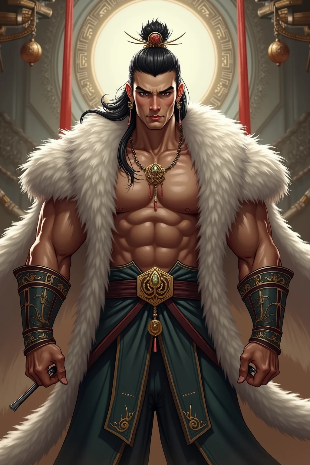 1 man,1 male,Asian male,Asian people,Realistic, (Masterpiece, Top quality, Best quality, offcial art), Very detailed, Most detailed, God, comma hair, Black hair, Handsome man, necklace, pectoral, Abs, white skin, Black eyes, Handsome, sweat guy, cool guy, ((Wide shoulders and wide waist)), Shirtless, smile,the ass sits on the ground,legs are open,Delicate man feet,