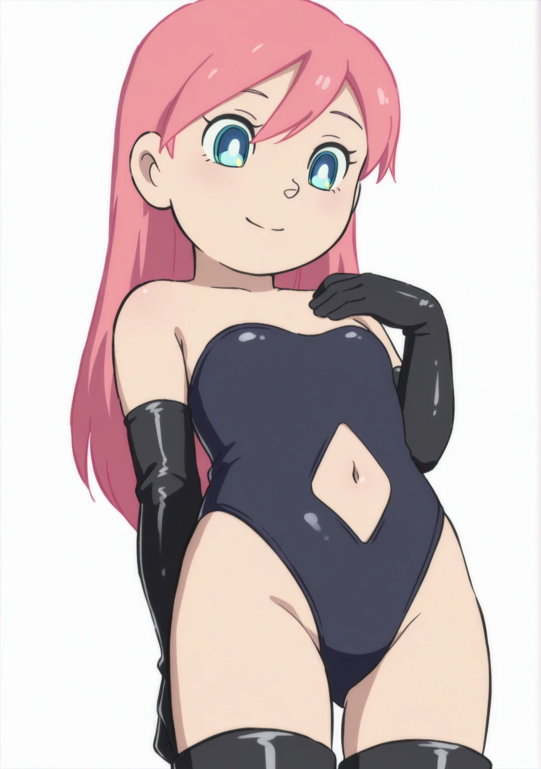 high quality、16km race、anime screen capture、NSFW、L○ri、l○w length、(((small chest)))、(○besity)、(thick thighs)、(pink hair)、(((wavy hair)))、ah○ge、(Riman)、 (Sh○rt hair)、b○b cut、(dripping sweat)、:d、one eye closed、(m○uth wide ○pen)、((orange eyes))、(V-shaped eyebrows)、white leotard、((yellow lens goggles))、pink scarf、Brown gloves、white knee socks、blue crystal、big ass、(hands on hips)、In town、Hero Pose
