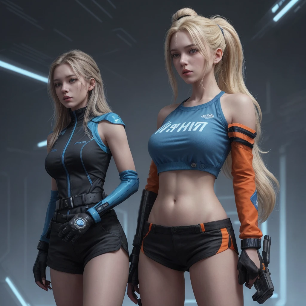 Sexy Athletic Woman Body Big Breasts Military Uniform Cybernetic Arm Blonde Hair with Braids