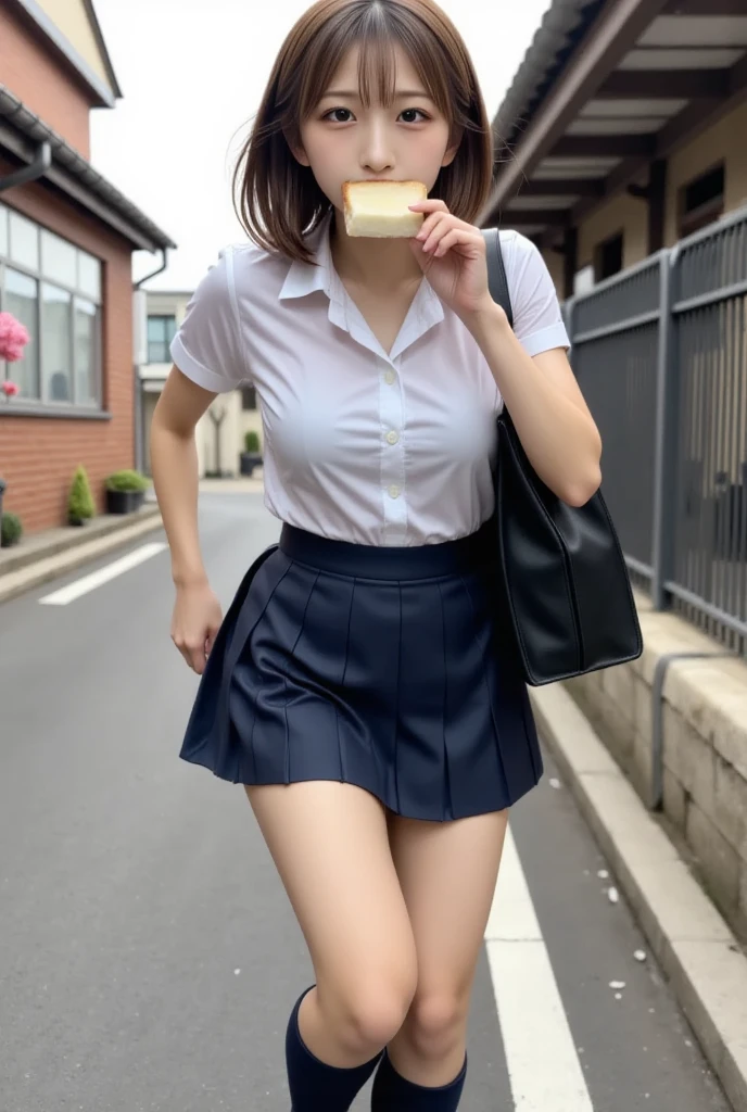 8K, 超A high resolution, Best Quality, masutepiece、超A high resolution、top-quality、 (quite massive chest、cleavage of the breast、sit on the ground with your knees wide bent、open your legs quite wide to the sides:1.2)(hi-school girl、White cutter shirt、Micro Mini Plaid Pleated Mini Skirt、T back:1.3)、(Sit on the ground of the tree-lined avenue of Omotesando:1.2)、(a japanese girl、Black hair short bob、Big dark eyes、long lashes、shinny skin、T-back panties are visible:1.3)Black loafers