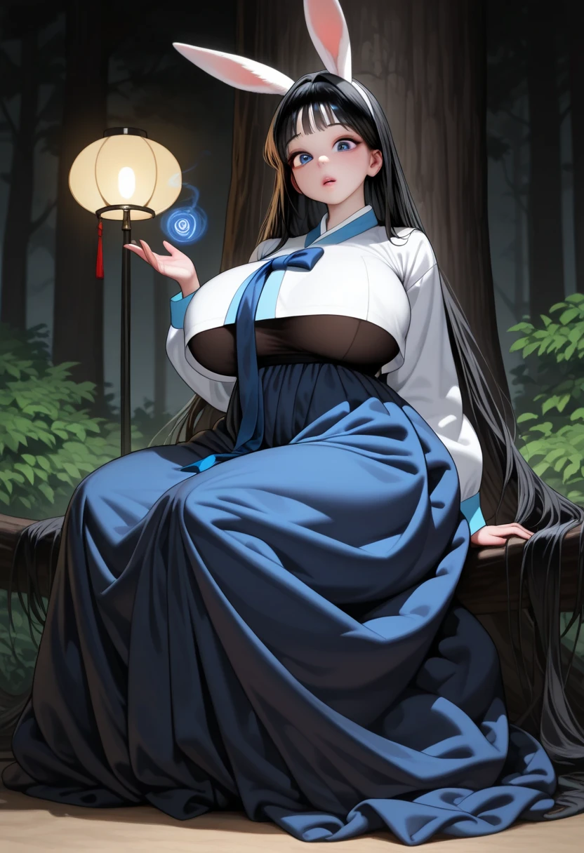 (absurd res, A high resolution, ultra - detailed, hyper HD, Cinematic), Alone, 1个Giant Breast Girl, mature, Happy,hime cut,black long hair,red eyes, (huge breasts:1.5),girl standing in light blues flower field, light blues flower petal surrounding girl, full bodyesbian, Blue long-haired girl, light blues hair, fanciful, dream-like, Snowy Land, offcial art, trending art, contours, ultra - detailed face, ultra - detailed eyes, light blues flower field, ultra - detailed field, The white blue sky, Cold, light blues, The white, Nebula in the sky, 紫色玫瑰,blue tree, aquarelle, pastel colour