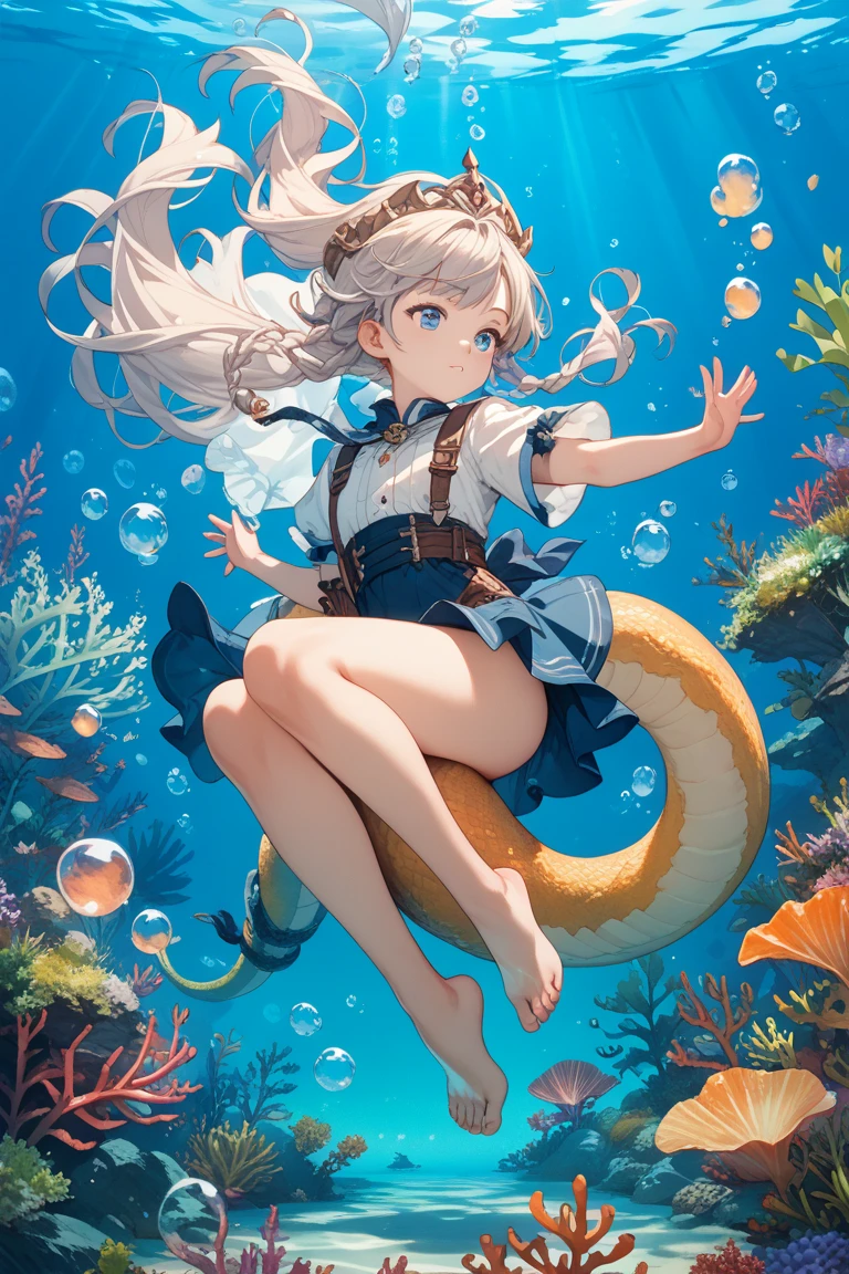 (kinako_(shiratama_mochi) style, mermaid, ((topless)), nsfw, masterpiece, underwater, coral reefs, schooling fish, 1 girl, erect nipples, intricately detailed, navel, bare shoulders, blonde hair, pearl necklace, fin hair ornaments, under sea, extremely detailed, bare breasts, puffy nipples, blue eyes, bare stomach, soaked, medium breasts, arm strap, swimming, teen, soft eyes, open mouth, long hair, fish tail, no legs