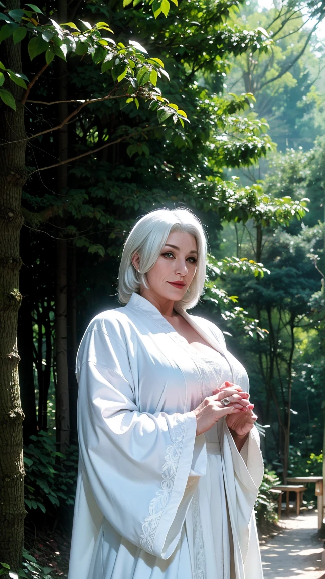 A 40 year old woman, an older body with medium breasts and wide hips, a few strands of white hair, some wrinkles on the face, wearing tight clothing. anime drawing.
