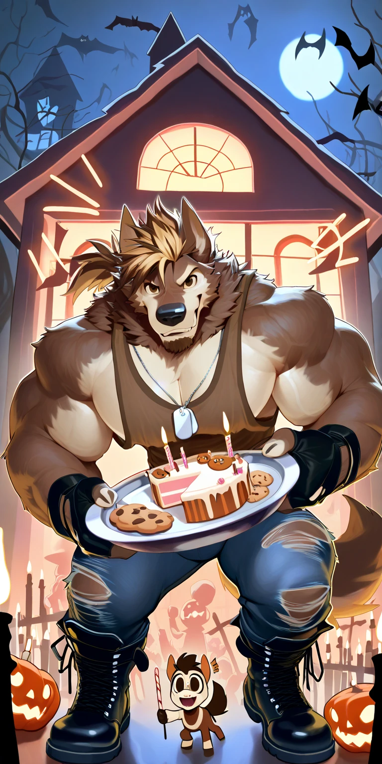 A glamorous, muscular, anthropomorphic bear animatronic character, Glamrock Freddy, in an intimate, erotic encounter with the voluptuous, curvy Loona, an anthro wolf character, in a dimly lit security room at night, surrounded by scattered pizza slices. Loona enthusiastically licks Freddy's large, bulbous, well-endowed member. Highly detailed, photorealistic, 8k, masterpiece