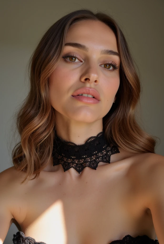 perky nipple, visible nipple, low cut blouse, low cut cleavage, erstelle mir ein weibliches Modell mit iranischen wurzeln, schwarzen langen haaren, sinnlichen Lippen, hellbraune augen