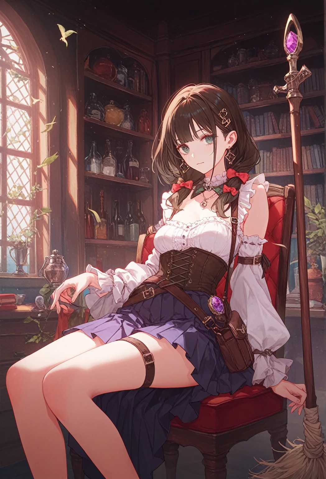 Anime girl sitting cross-legged in chair, Shalltear from Overlord, Shalltear Bloodfallen, Ayaka Genshin Impact, Best Anime 4k Konahan wallpaper, from Girls Frontline, Guweiz, from Arknights, Gapmoe Yandere Grimdark, anime Moe Artstyle, fine details, Female action anime girl, girl front style, beautiful seductive anime woman, attractive anime girl, (SFW) safety job