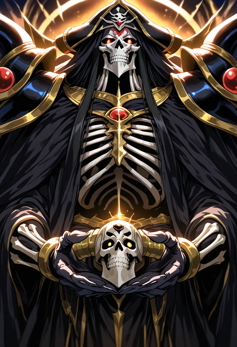 8k, extremely detailed, film lighting, wizard skeleton with red eyes holding a crystal ball