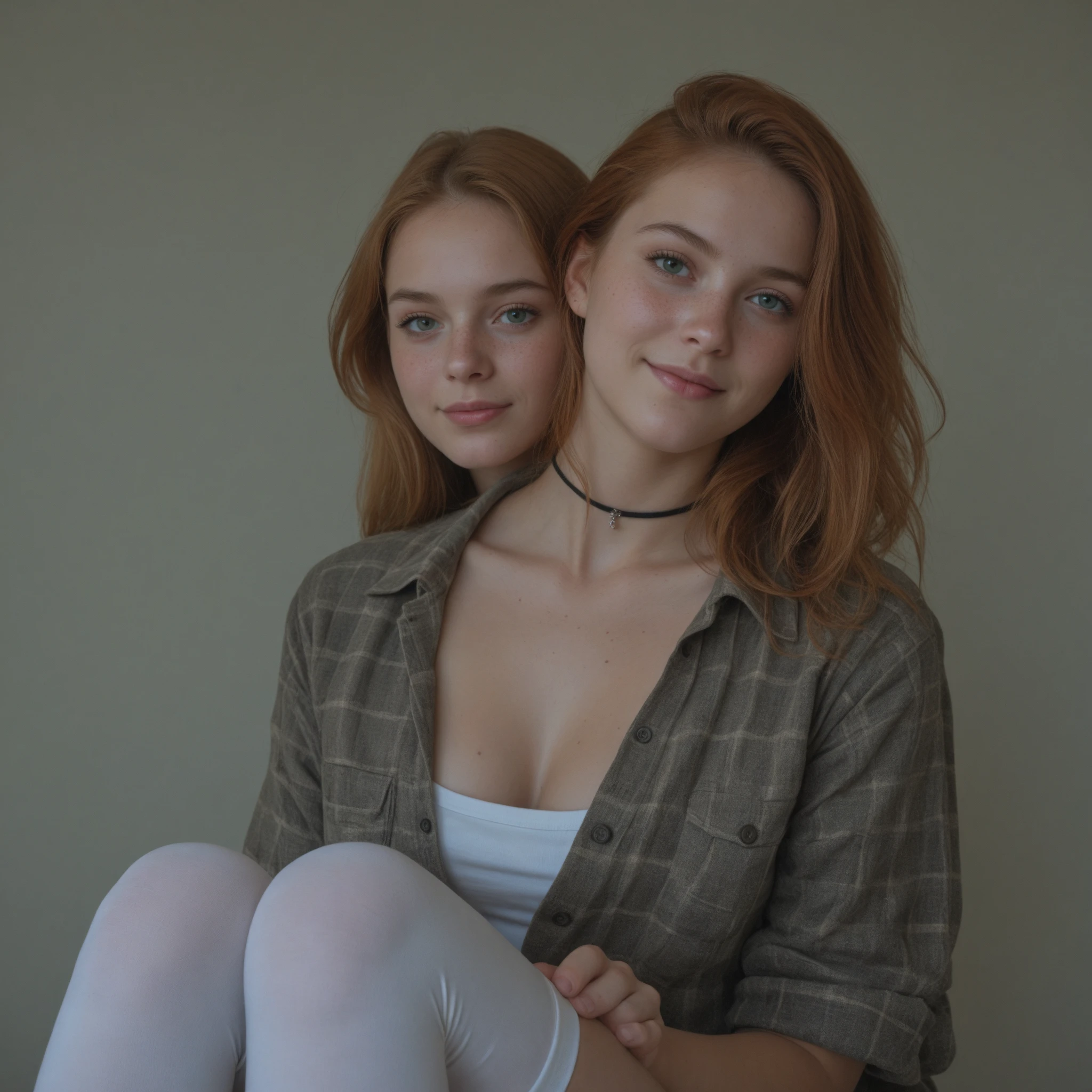 2heads, two headed girl, (one torso:1.5), pale skin, (redhead:1.4), (young:1.4), white girls, (two heads on one body:1.4), conjoined twins, heads side by side, one torso, uncomfortable, barefoot