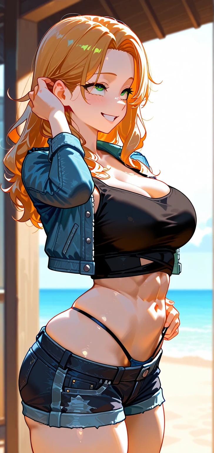 (masterpiece, Highest quality),Browsing Caution,Cartoon photo of a woman in a bikini top and jeans, Anime Drawings, Self-sastructing art, Enchanting anime girl, Nami One Piece:1.7, Biomechanical , Nami from One Piece:1.9, 3dcg, I also make fan art, top rated on pixiv,{{{{{cow print ultra micro bikini top:1.9}}}}},{{{{{puffy nipple:1.9}}}}},{{{{{ultra law rise jeans:1.8}}}}},An expression that endures shame:1.7,