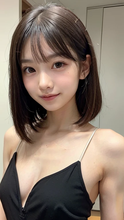 (Highest quality, masterpiece:1.4), Ultra-high resolution, 8k, Very detailed, (Photorealistic:1.2), RAW Photos, Perfect Anatomy, Detailed face, Detailed eyes, Detailed skin, One girl, cute, Japanese, (small:1.3), good, bangs, Are standing, Floral Dress, Black Hair, Soft Light, Cinema Lighting, Shadows in the movie, (View your viewers:1.2), White wall background