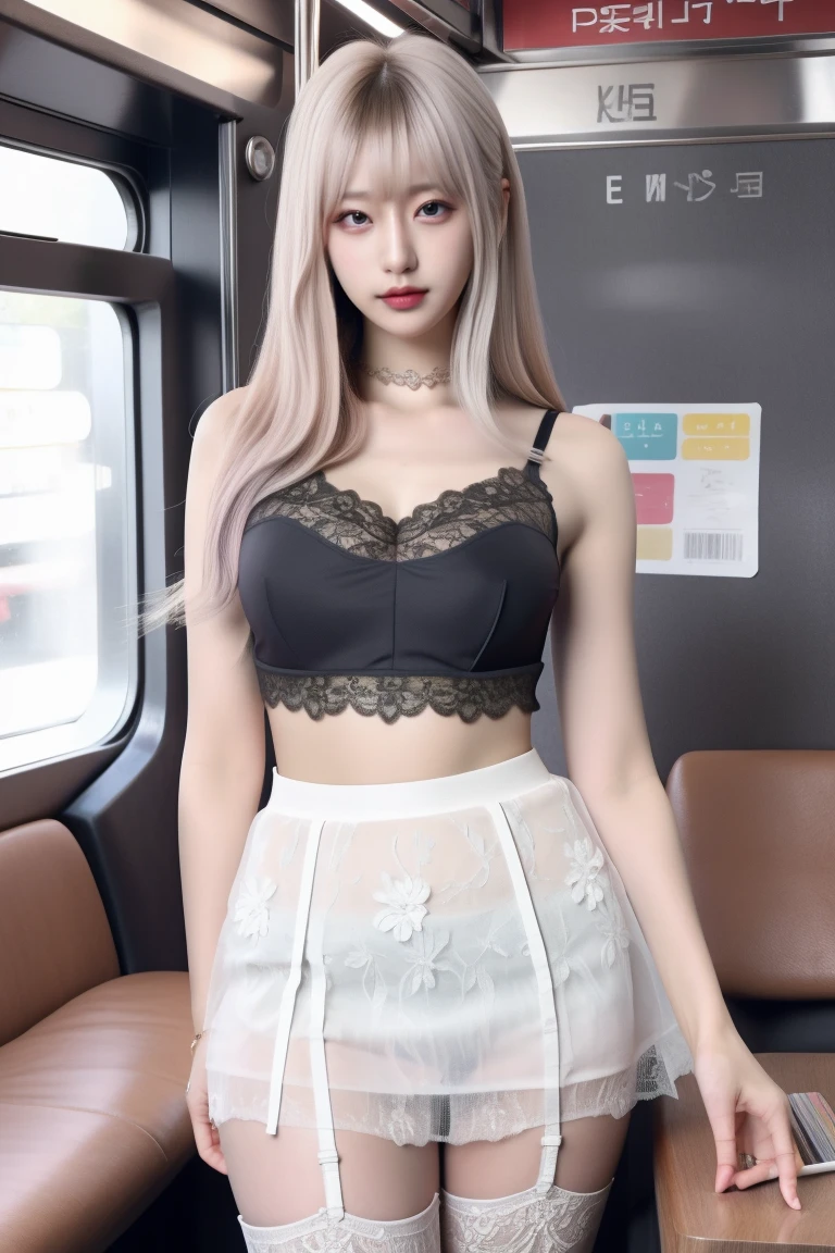 1 female、(alone:1.2)、(On one screen)、(Sit in a subway seat:1.1)、(Front view:1.2)、(Spread her legs:1.8)、(super beautiful)、(beautiful face:1.7)、(detailed face:1.6)、clear pubic bone outline,(show panties:1.2)、(white panties:1.3)、(mini skirt:1.2)、(Office Women's Suits:1.2)、(high heels:1.1)、(Clothes:2.2)、(At SFW:1.2)