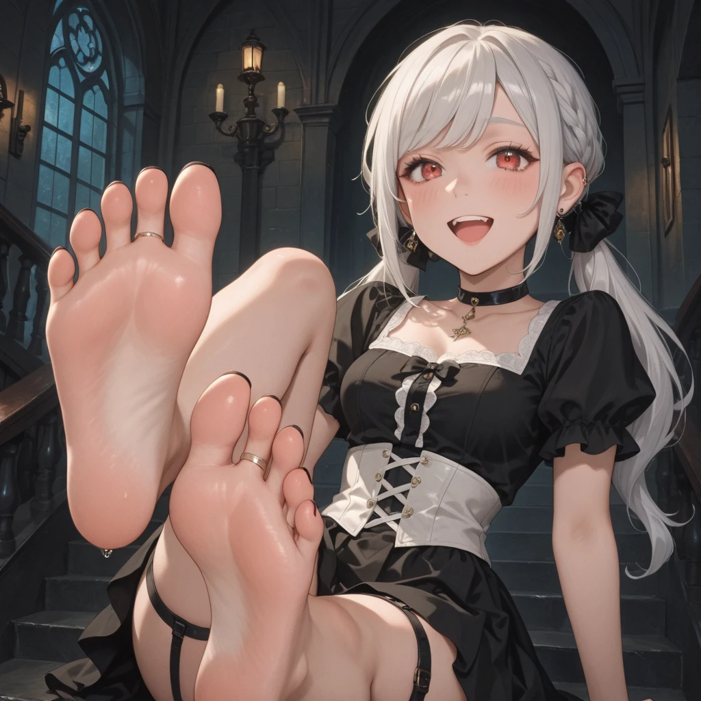 1girl, curren chan \(sakutsuki_ma_cherie\) \(umamusume\), foot job, penis, soles, cum on feet, finger to mouth, small breasts, see-through, blush, looking at viewer, spoken heart, dark, night, gentle smile, masterpiece, highly detailed, explicit, nsfw