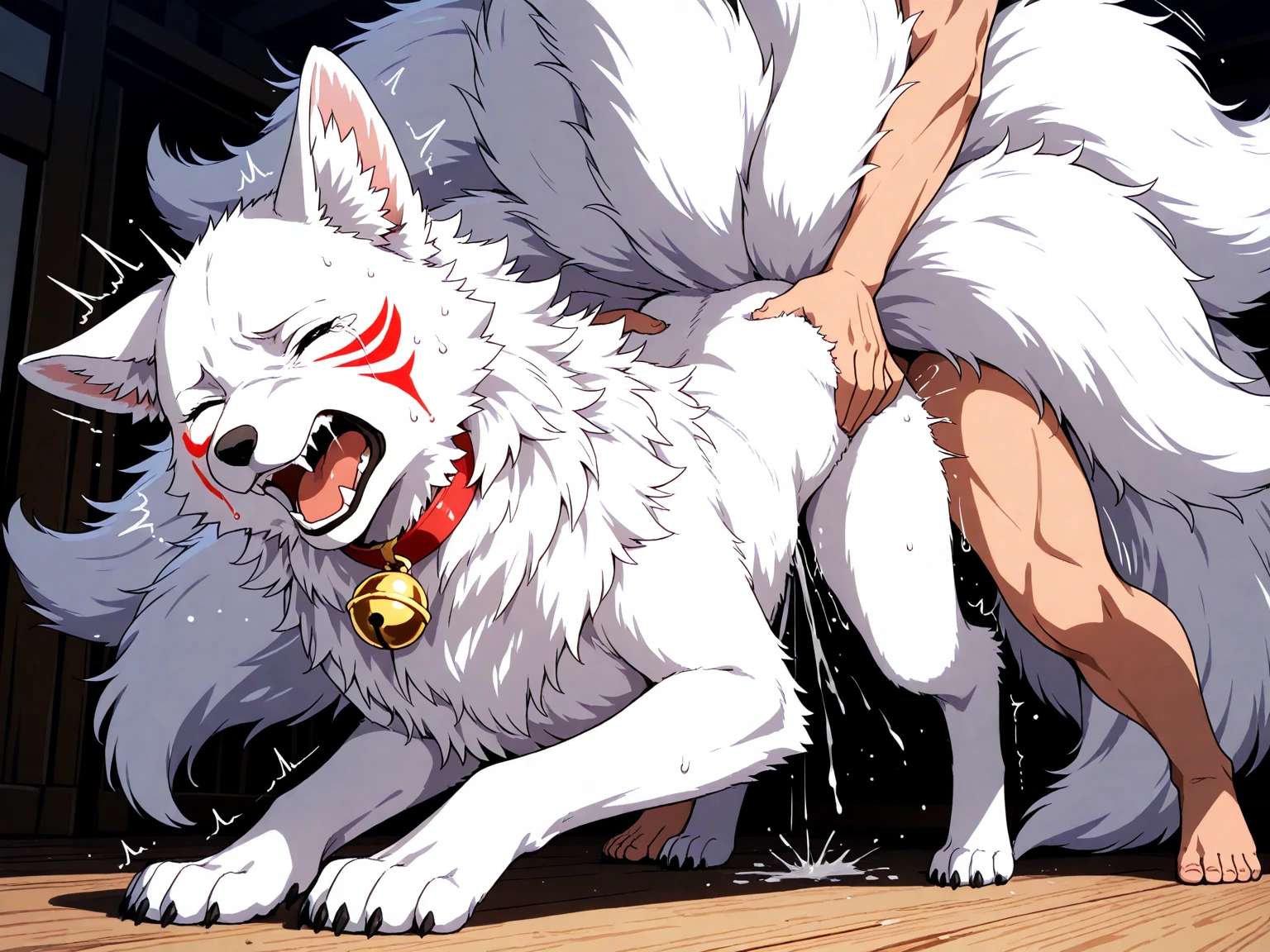 solo girl, human girl, black hair, long hair, kimono, white kimono, scarlet hakama, torn kimono, bestiality, on all fours, animal wolf, loads of wolves, huge wolf cock, huge wolf penis, sex with loads of wolves, sex with huge wolves, double penetration, hard sex, penis as thick as an arm, dick as thick as an arm, (huge penis: 1.6), in girl's pussy, girl's belly bulging with cock, loads of cum, girl's ahegao, outdoors, zoo