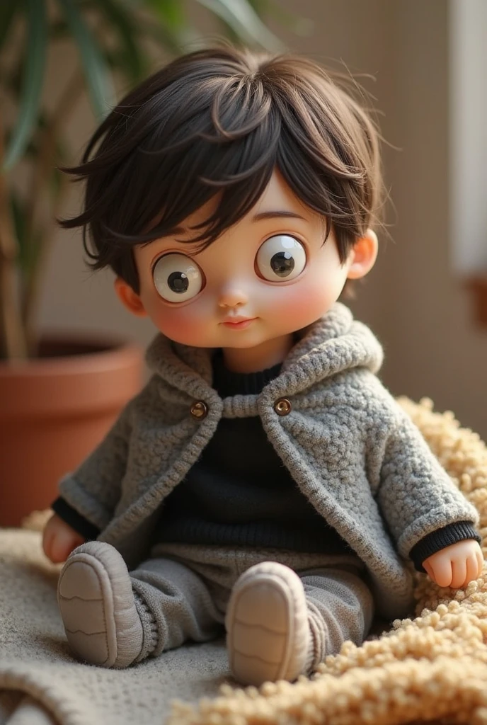 Boy holding shoes and crying　Realistic Boy　cute　bit