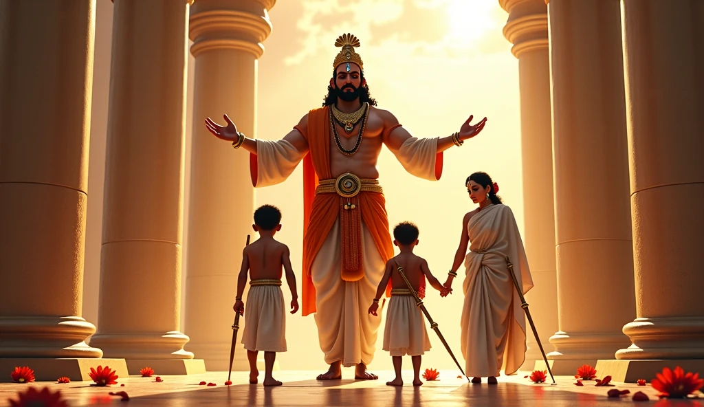 Lord Vishnu is blessing with his hands the newly born krishna of Devaki and father Vasudev in prison of cell