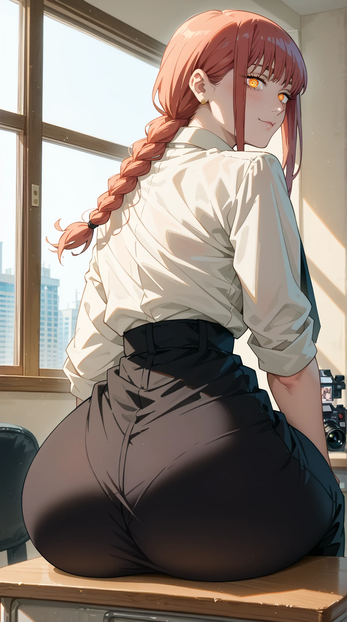 score_9, score_8_up, score_7_up, score_6_up, score_5_up, score_4_up, (solo), female anthro zebra, school outfit, skirt, lusty, fluffy body, long blond hair, turquoise eyes, (thick thighs:1.6) sex partial clothes, semi-butonned uniform niform, (barely_visible_booba) , giant breasts, garter belt tights , focus on ass, watch your back, biki big ass sexy ass sexy but invitation,