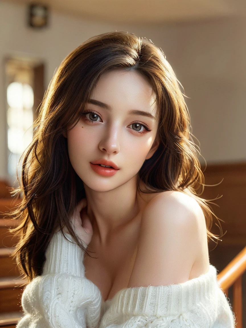Highest quality, masterpiece, Ultra-high resolution, (Realistic:1.5), RAW Photos, 1 Girl, (Off the shoulder, In the Dark, Deep Shadow), secret key, Cold Light, Sexy Looks, Small breasts、Loose off-shoulder chest、