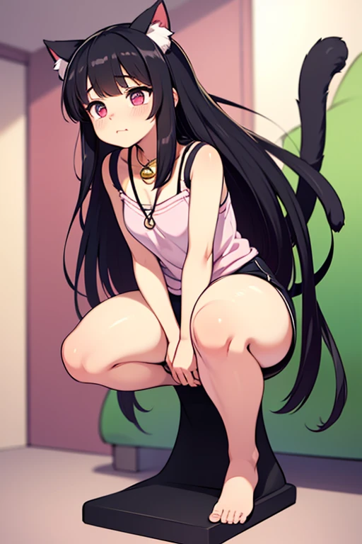  1 girl with black hair on a bed looking at the camera showing her vagina, mostrando os peitos, sem calcinha, opening your legs for the camera, corada, Shy posture,  foco na vagina, squat position , despida, nua, pelada