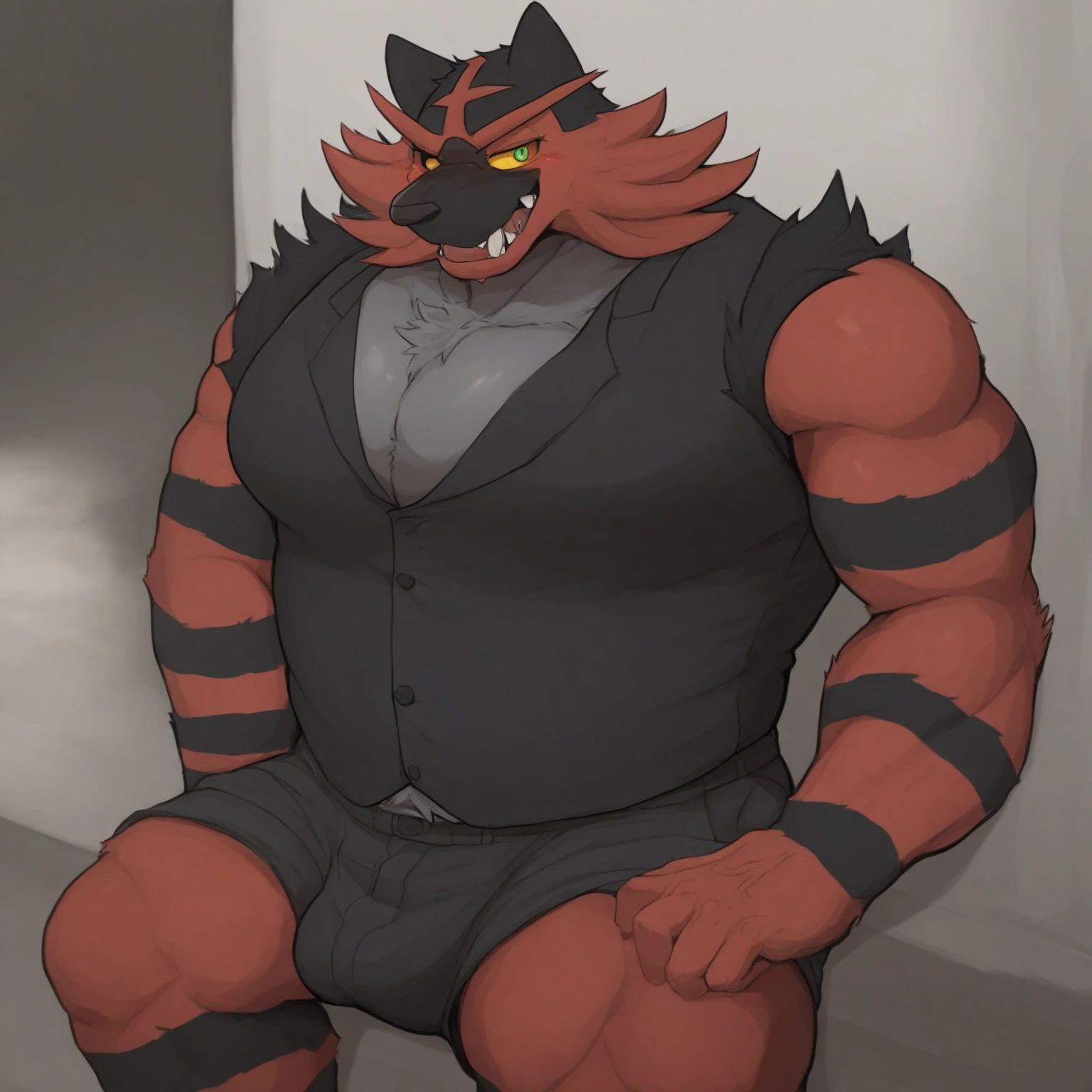 painted furry artstyle, score_9, bara, chunie, darkgem, zoroj, lineart, warm tones, portrait, from above, sidelighting, source_cartoon, gentle light, gay eyecandy , sunglare, window, office space, black nervous panther, furry, solo, sitting behind desk, black fur, sweat, thick muscles filling out his clothes, he makes his clothes look small, long silky black hair makes his eyes not visible, blush, nervous smirking, unbutton shirt, office cubicle, open white office clothes, black pants, loose tie, indoor, desk, chair, embarrassed,