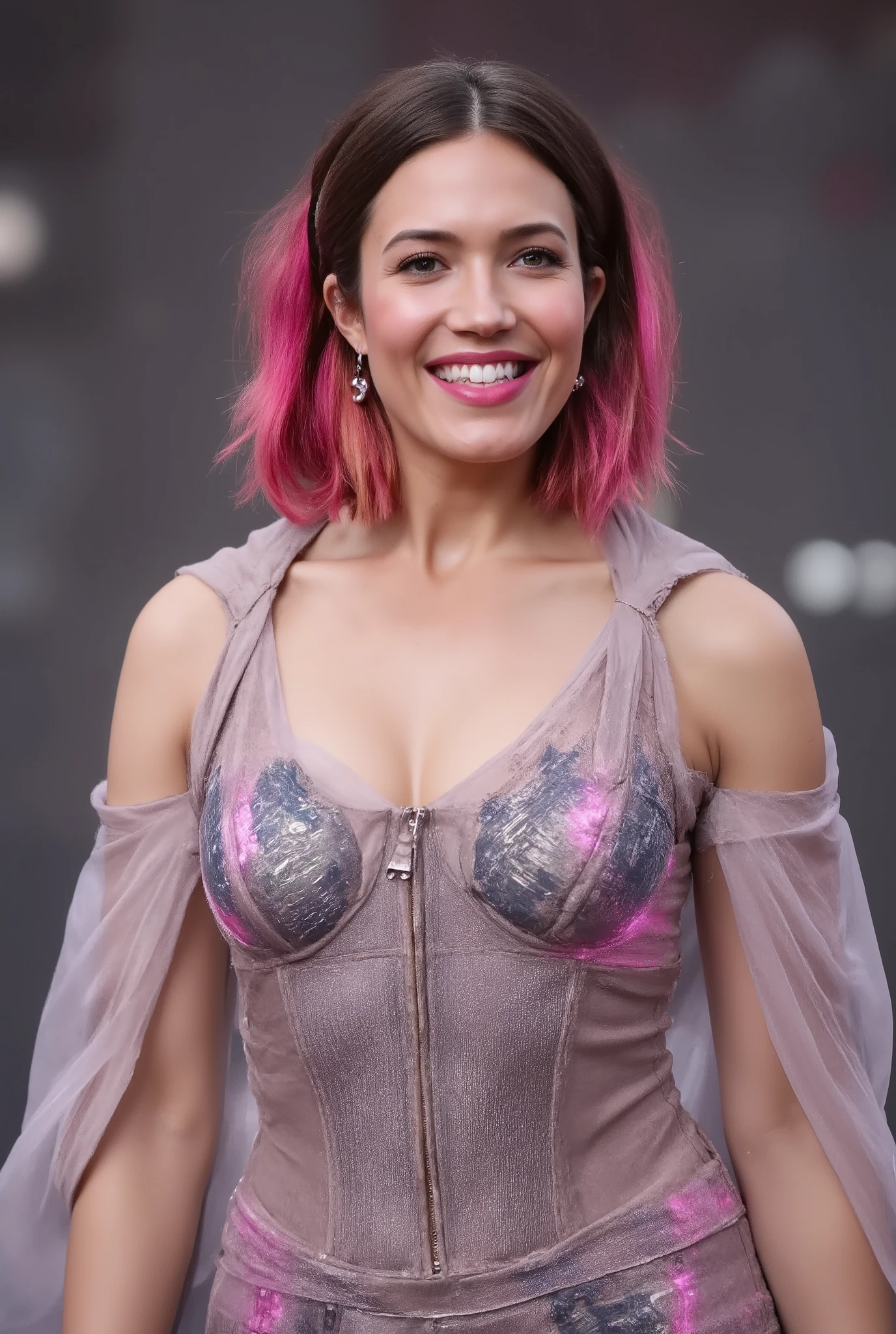 masterpiece,best quality, (one milf), ((portrait:1.5)), makeup, pink sequins swimwear, erotic, touch own chest, ((seduction expression, smile:0.1)),
