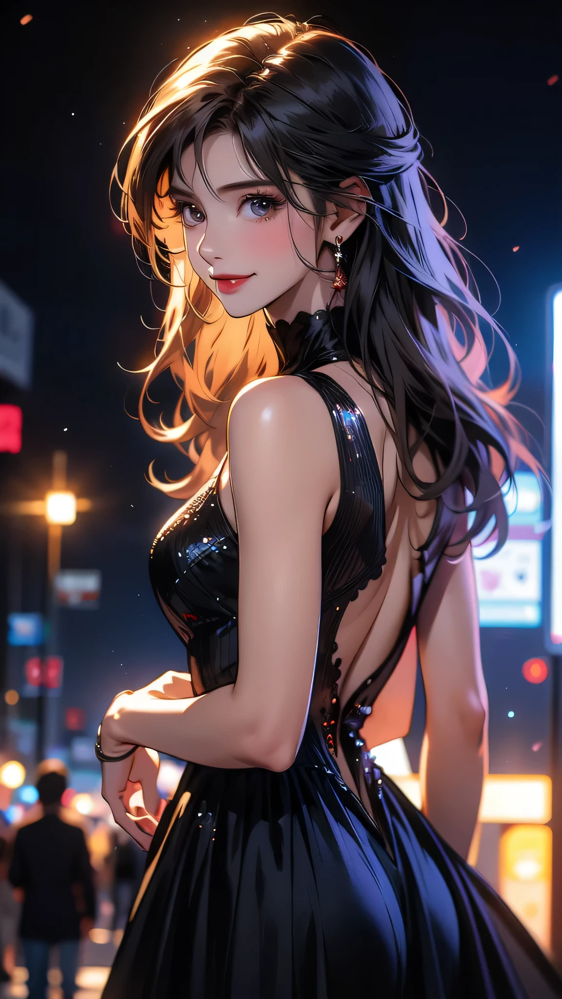 beautiful russian woman in her 20s, 8k, perfect physique, perfect proportions, detailed face, high quality, photorealistic, stunning eyes, long eyelashes, attractive facial features, flawless skin, light brown hair, tight waist, stylish clothes, necklace, active posing, rough long hairstyle, vivid colors, masterpiece, best quality,Black Dress,Shoulder,(She is bleeding)