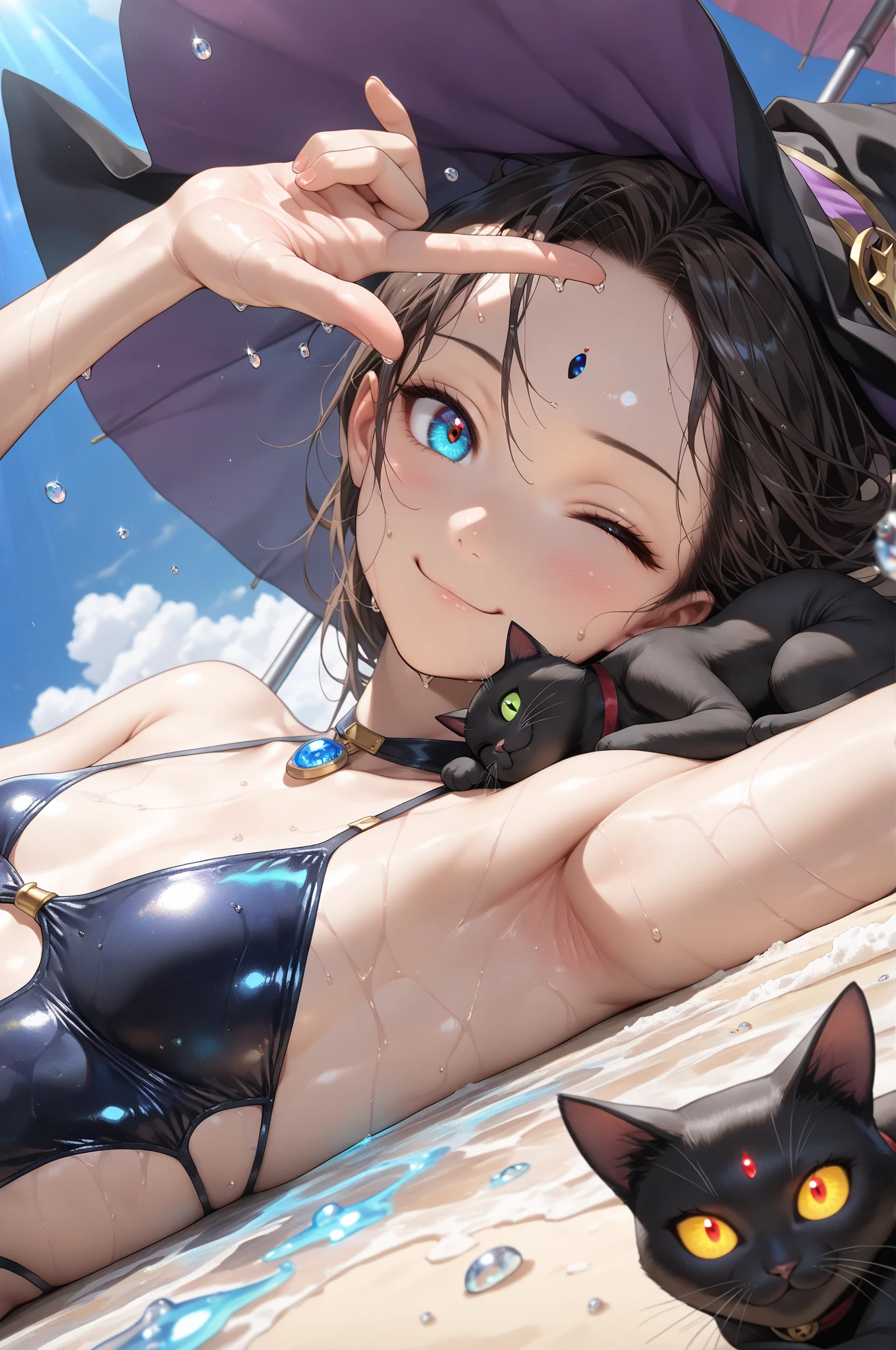 bob cuts、Dainty girl、Frameless glasses、Delicate body、((Steampunk style swimsuit))、Outstanding smile、((by lake、beach))、Vast space、Beautiful eyes drawn down to the smallest detail、Countless gear and watch outfits、high sky、Colossal situation、High clouds、Fluttering clouds、full body Esbian、Smooth depiction、Detailed drawing、masterpiece、Overwhelming depiction、a closeup、Detailed drawing、