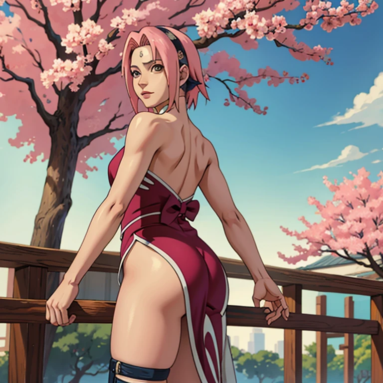 Big-tailed and busty Sakura Haruno with her legs open and her tongue out
