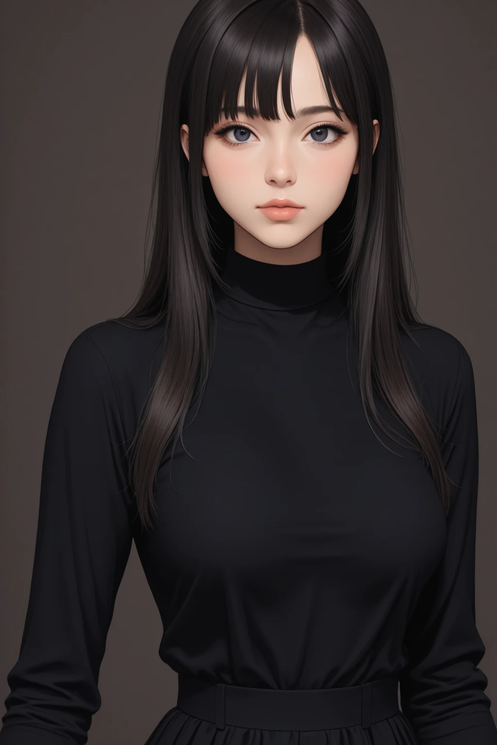 One girl, The pupils constrict, full-face, Red eyes, Black Hair, masterpiece, highest quality, Very detailed, looking at viewer,