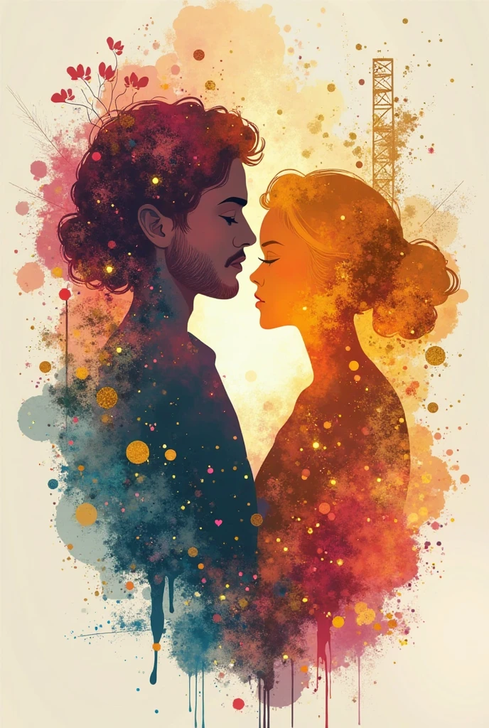 A nude girl kissing a boy
