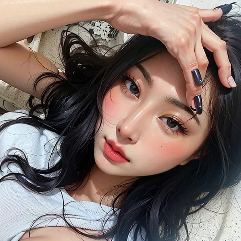 There are four pictures of a woman sitting on a bed, Anna Nikonova aka Newmilky, dilraba dilmurat, imagem de very low quality, 18-years old, instagram model, very low quality, very low quality, Poarch bonito, 2 4 years old female model, Kailee Mandel, sexy look at the camera, leaked image