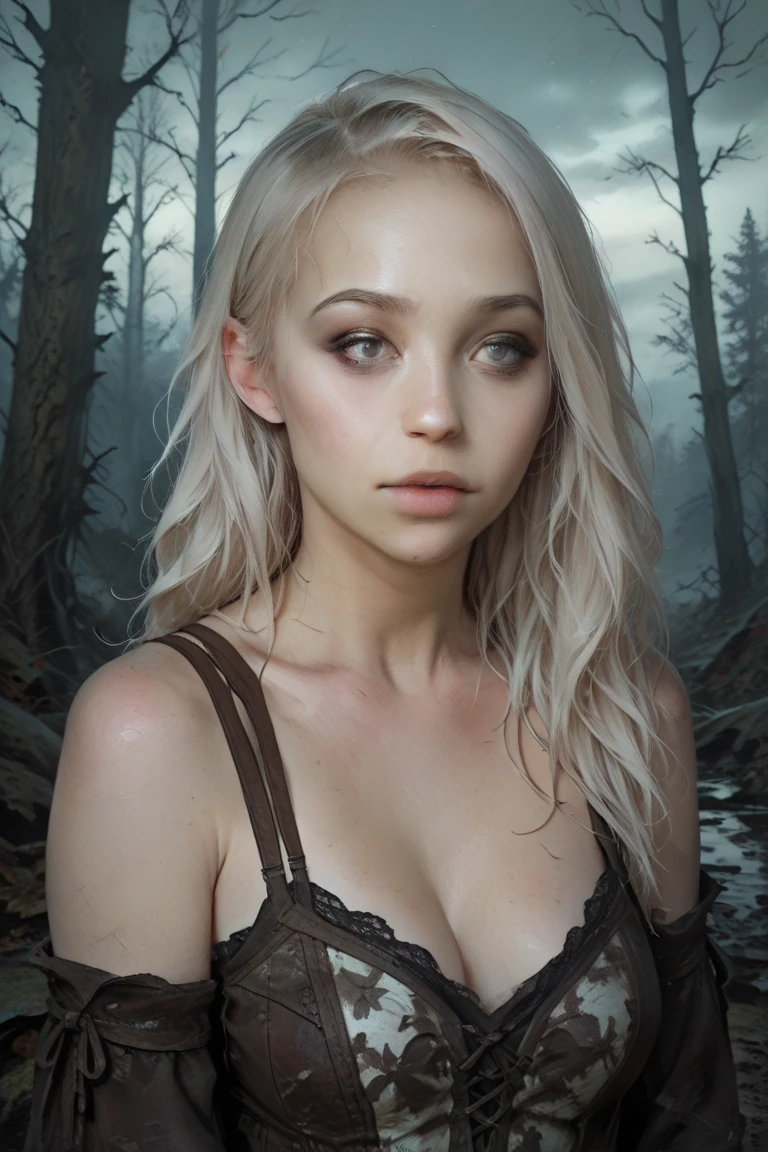 [nudity, explicit] NSFW masterpiece, best quality, (photorealistic:1.4), full body, wetland, a photo of a beautiful woman, dusk, skinny, white hair, messy hair hairstyle, detailed face, medium breasts, smiling, hourglass body shape, completely nude, 
