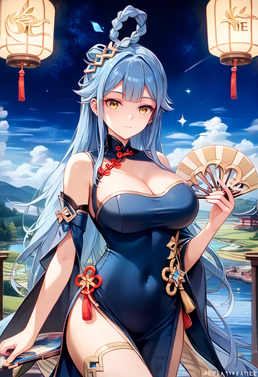 (masterpiece)、(highest quality)、((Super detailed))、(super delicate)、naughty chinese princess、Pastel colors hair、beautiful breasts、gorgeous castle、Fantastic starry sky、aurora