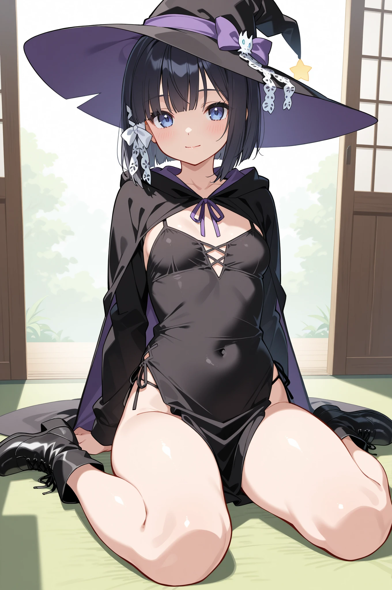 (masutepiece, Best Quality、超A high resolution、Photorealsitic:1.2、Isekai Fantasy),hyperrealistic illustrations,Perfect focus,Perfect body、(beauitful face:1.4)、独奏、 1人の女性,Megumin, Short hair, Dress, Red dress, hat, Witch Hat, Belt bag,on the park,((Lying on your back:1.3)),(Spread legs:1.3) ,(Ultra Micro Panties,Deeply bitten panties,very thin and narrow wet panties),(Female genitalia protruding from panties:1.2),Looking at Viewer, Cute, tiny chest,small tits, red eyes, Dark hair,Beautiful detailed eyes, Detailed skin,Detailed clothing,Detailed panties,Detailed female genitalia,embarrassed:0.4, is crying:0.3,Late night bedroom background,(Low position shooting: 1.5),(Close up of female genitalia:1.42),full of sweat、(Ceiling from below:1.2)