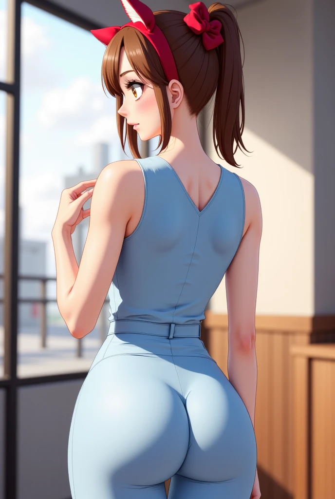 score_9, score_8_above, score_7_above, score_6_above, 2 girls, elsa (by rubio, braid, blue ultra-short bodycon dress with keyhole slit:1.1) and anna (Brown hair, braided pigtails, white ultra-short bodycon dress with keyhole slit:1.3),, standing, big, cinematic lighting,, city background, Sunset, cowboy shot, back view.