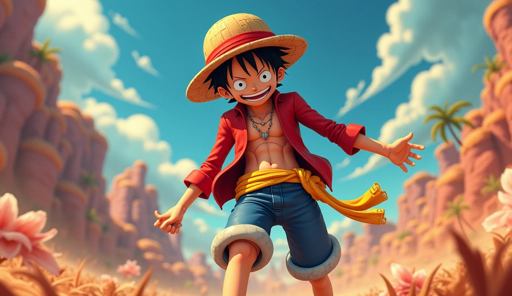 (photorealism:1.2), monkey d-luffy, baju warna merah dan putih, bendera Indonesia, dipipi bendera Indonesia, lomba panjat pinang.
