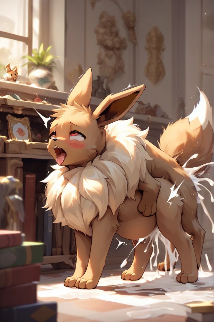 insert erect penis tip squirting cum on renamon. cum streaks all over penis.